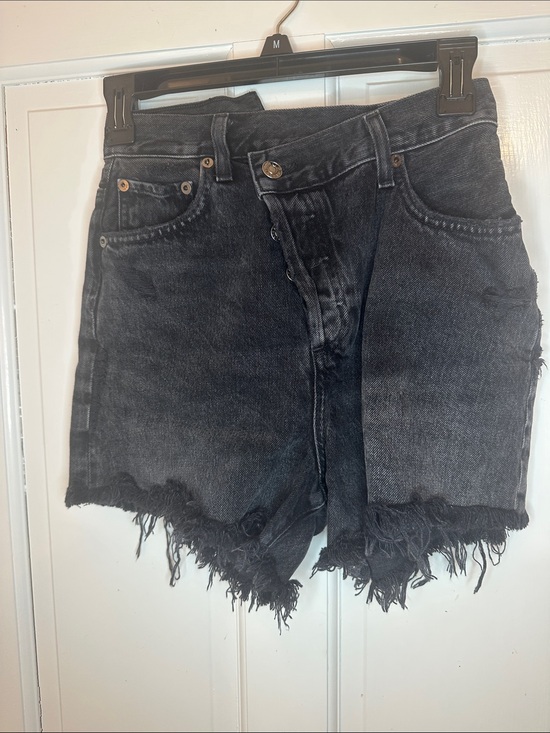 Agolde Pants - Agolde Criss Cross Asymmetrical Black Washed Frayed Hem Denim Shorts size 23 EUC
